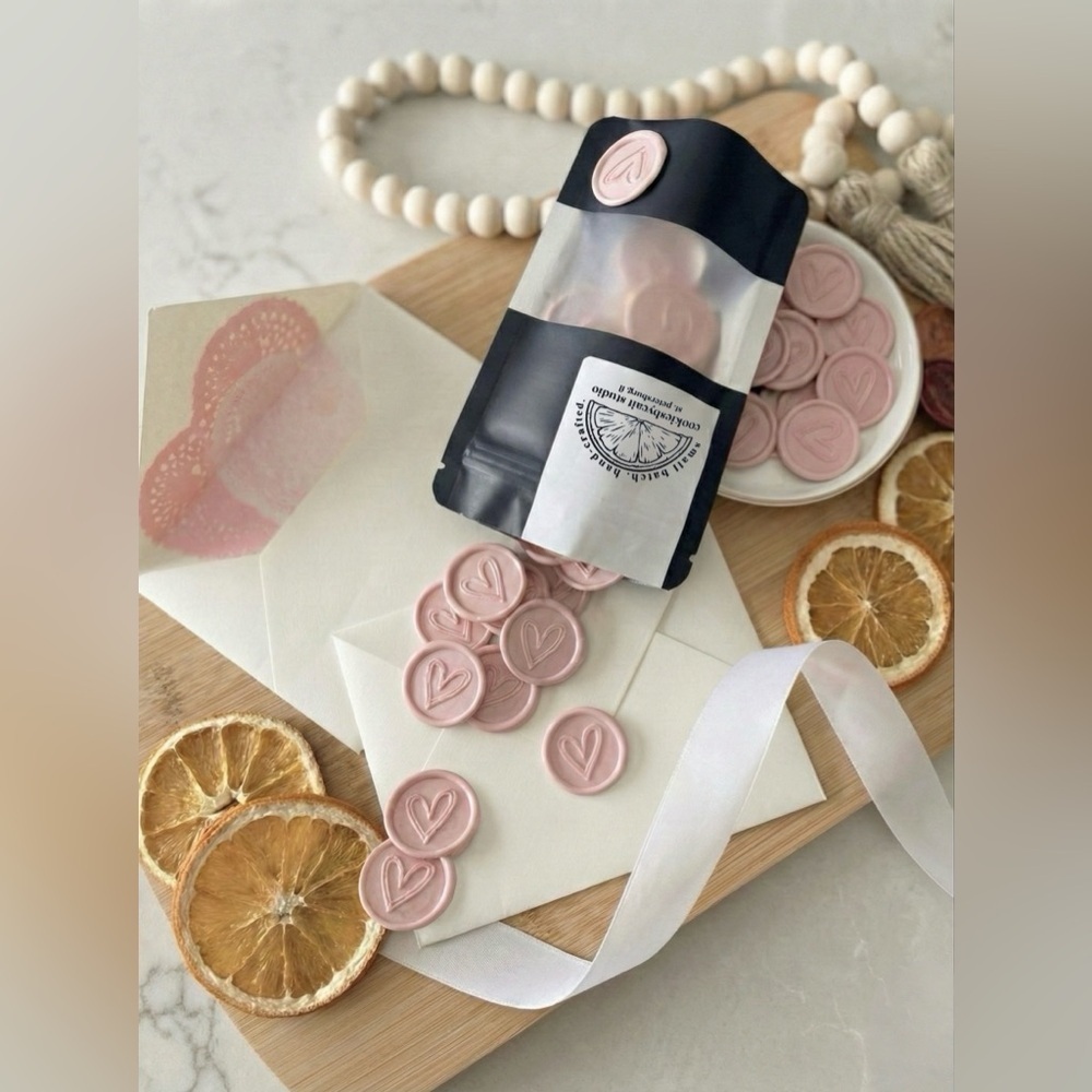 Handmade Heart Wax Seals Wedding Invite Peel & Stick Minimalist Boho | 25 Pack - Picture 10 of 16